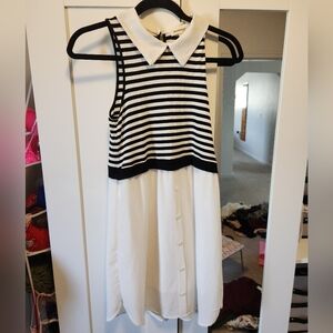 Monteau Black & White Striped Collared Dress